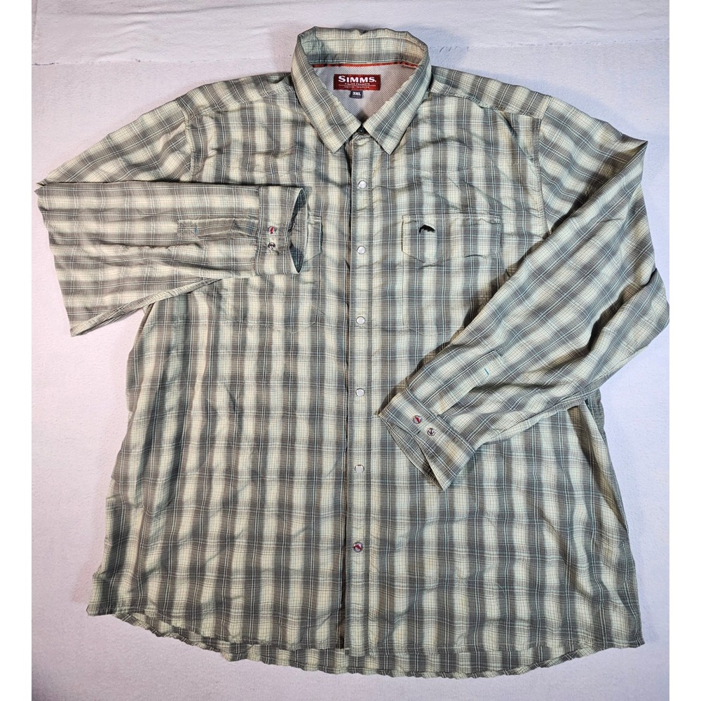 Simms Fishing Products Mens 3XL Plaid Long Sleeve Snap Button Fishing Shirt Grey - Picture 2 of 11